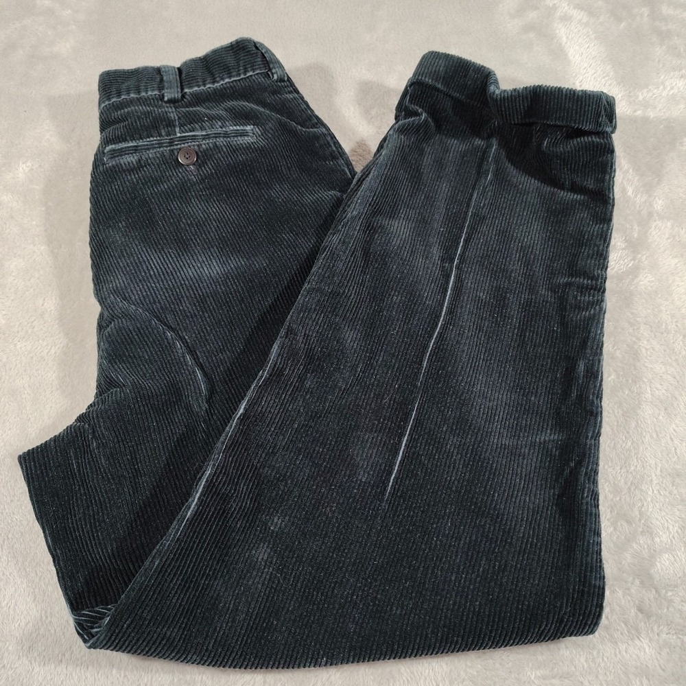 Corduroy Pants Men‎ 30/29 Navy Blue Trousers Pleated Cuffed Classic Comfort